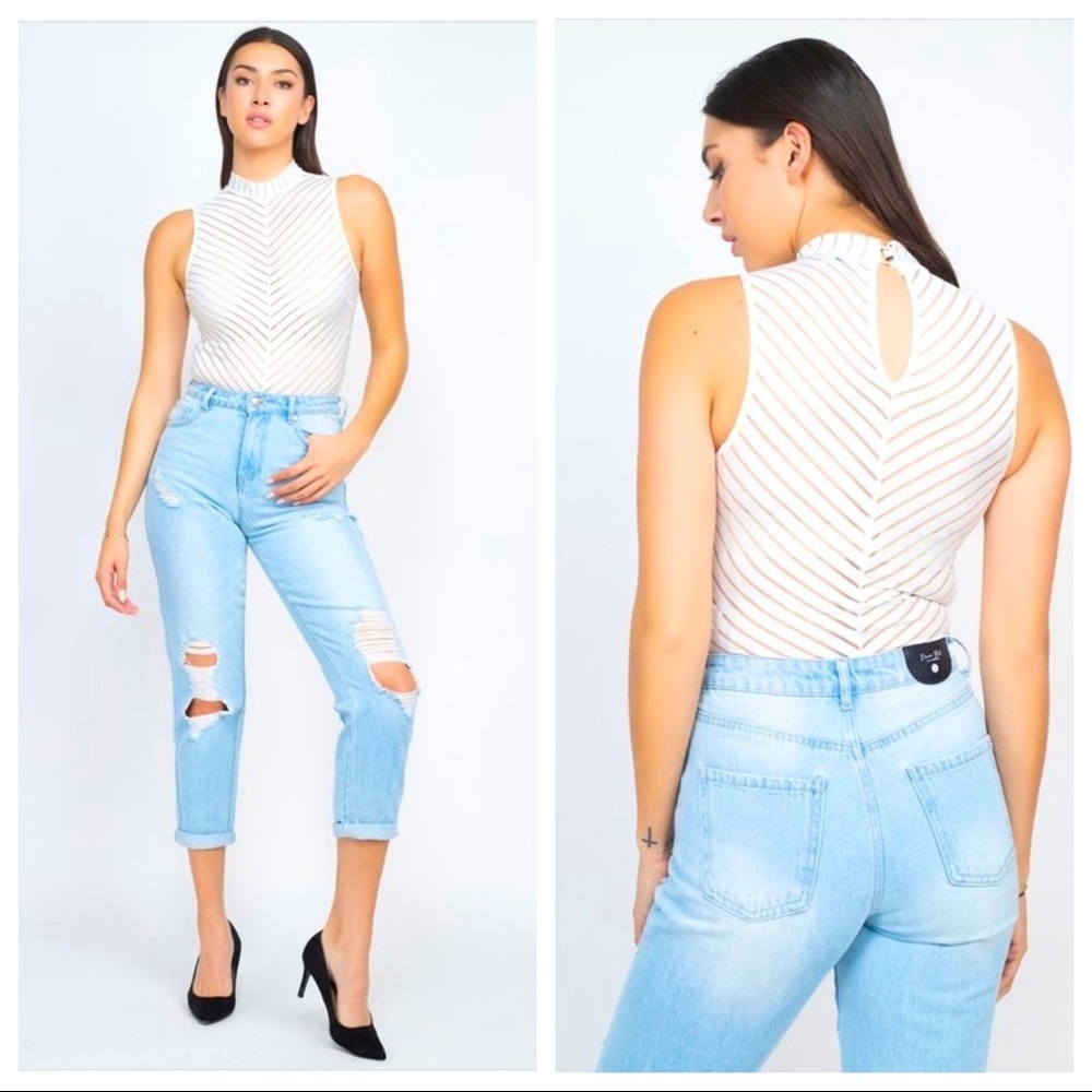 NEW TRENDY Off White Mesh Sleeveless Bodysuit